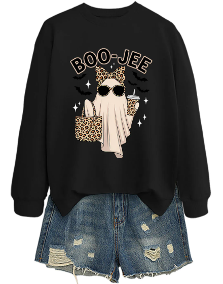 Women Halloween Ghost Sweatshirt And Shorts Leopard Print Boo-Jee