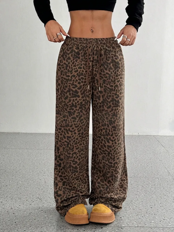 Leopard Print Camouflage Plaid Wide Leg